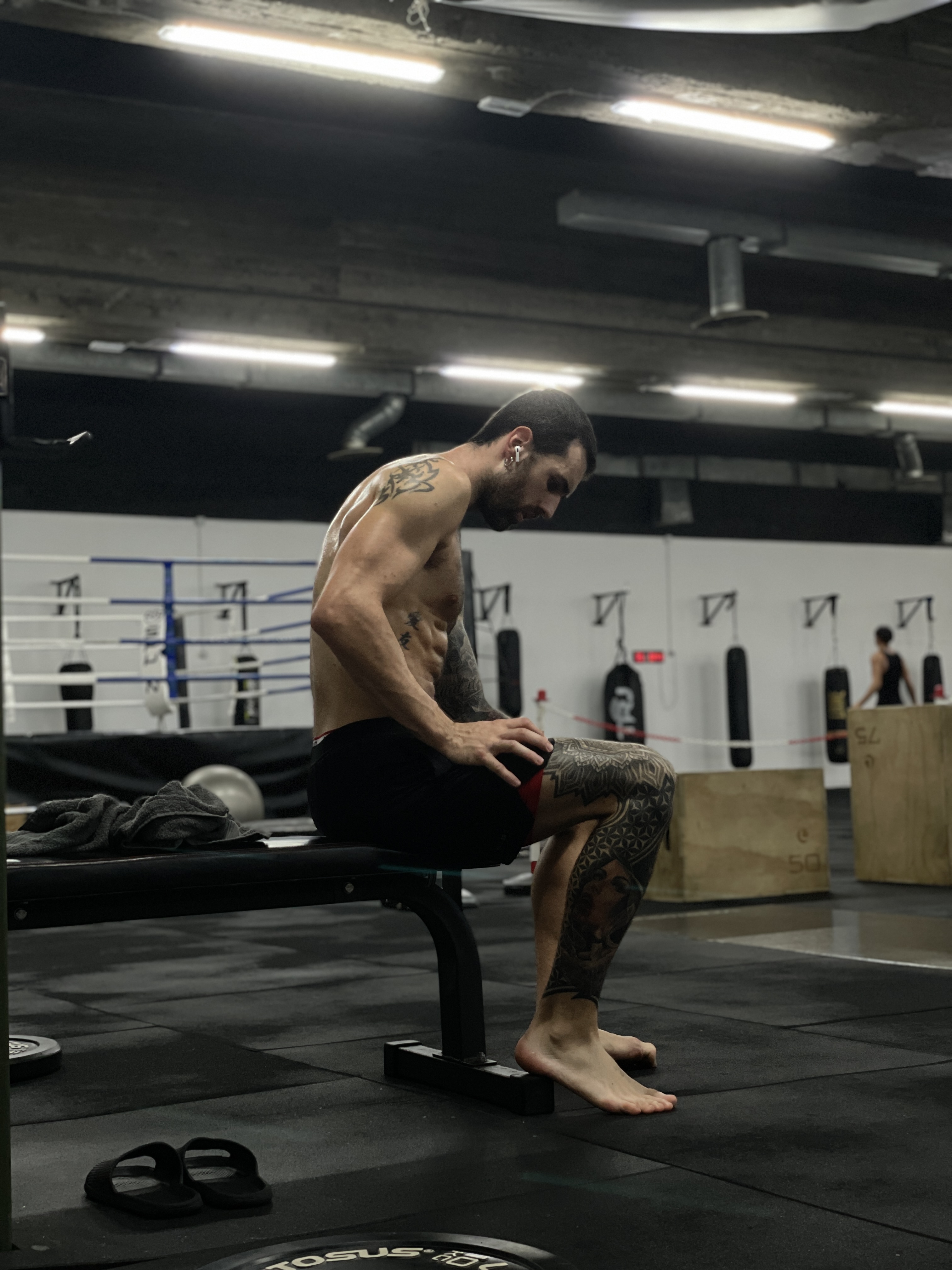 Luc recovering between strength training sets